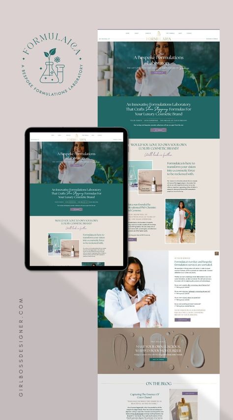 Formulaica is here to transform your vision into a cosmetic force to be reckoned with. Arriel chose to go with our Website Template Customization service! Her website is based on our Venice Coaching Showit website template, available inside the Girlboss Designer shop. The Dark Green, Teal, Purple, and Warm Neutral Branding complements this template so well, check out the final design! Teal Website Design Inspiration, Jewel Tone Website Design, Teal Website Design, Green Website Design, Colorful Website Design, Neutral Branding, Teal Palette, Blue Website, Therapy Website