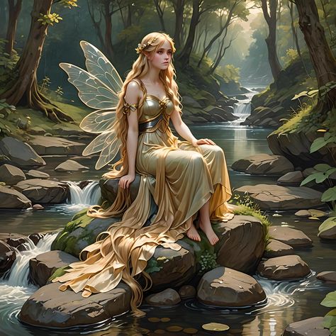 Aila, a delicate yet determined fairy princess, fluttered through the enchanted forest with grace and poise. With shimmering wings that sparkled in th... -  #Aila #Beautiful #Fairy #River #Welsh_Forest Welsh Forest, River Fairy, Earth Fairy, The Enchanted Forest, Beautiful Fairy, Magical Fairy, Fairy Tattoo, Love Fairy, Fairy Princess