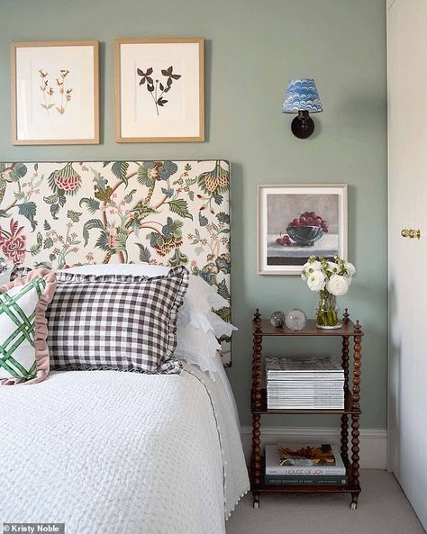 Floral Headboard, Green Apartment, Maximize Storage, Fabric Headboard, Common Room, Austin Homes, Corner House, London Apartment, Bedroom Green