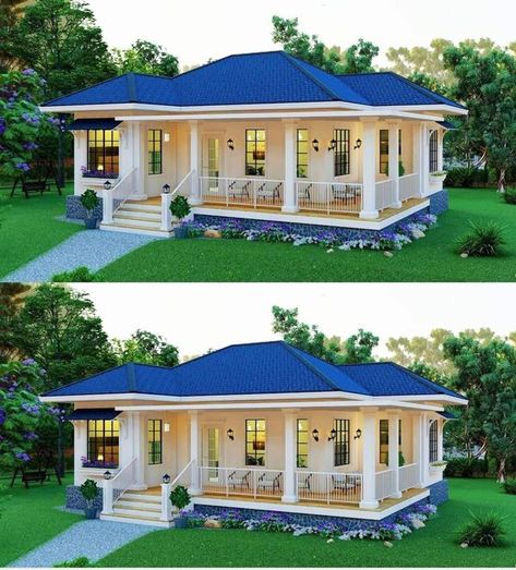 Porma houses ideas | credit to the owner💙 | Facebook Simple Bungalow House Designs, Small House Design Philippines, Farm Style House, Bungalow Style House, Bungalow Style House Plans, Affordable House Plans, Modern Small House Design, Cottage Style House Plans, A Small House