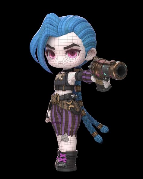 ArtStation - Arcane : Jinx Arcane Fan Art, Arcane Jinx, Blender Models, Simple Character, Pix Art, Low Poly Art, Low Poly Models, Cyberpunk Character, Chibi Characters