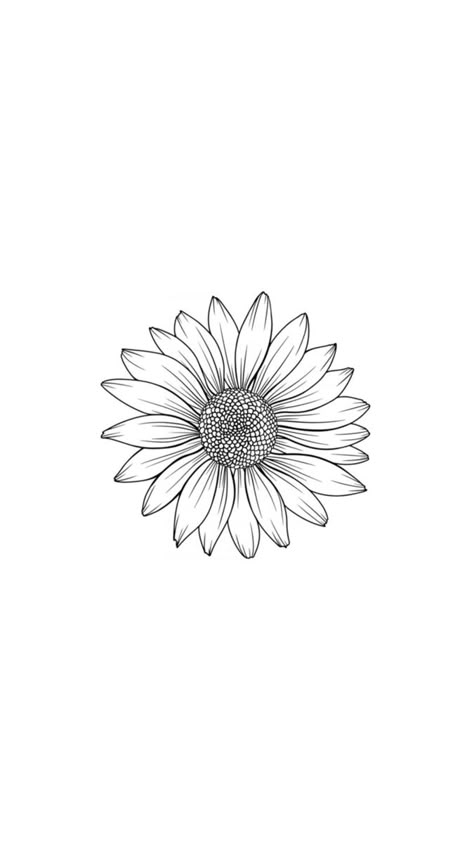 Sunflower Tattoo Outline Drawing, Black And White Sunflower Tattoo Simple, Sun Flower Tattoo Stencils, Basic Sunflower Tattoo, Simple Sunflower Tattoo Outline, Tiny Sunflower Tattoo, Sunflower Tattoo Black And White, Sunflower Back Tattoo, Sunflower Line Drawing