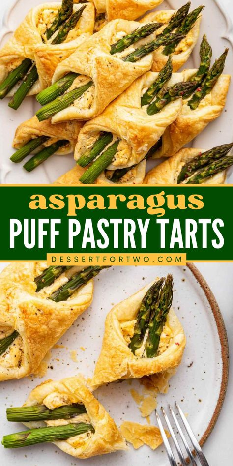 You need these 2-bite, super simple 4-ingredient appetizers at your next party! They're served at room temperature so these Asparagus Puff Pastry Tarts are the best party finger food! Asparagus Brie Prosciutto Bundles, Puff Pastry Asparagus Proscuitto, Brie Asparagus And Prosciutto Bundles, Asparagus Bundles Prosciutto, Asparagus Wrapped In Puff Pastry, Brie Asparagus, Traeger Ribs, Asparagus Puff Pastry Bundles, Puff Pastry Bundles