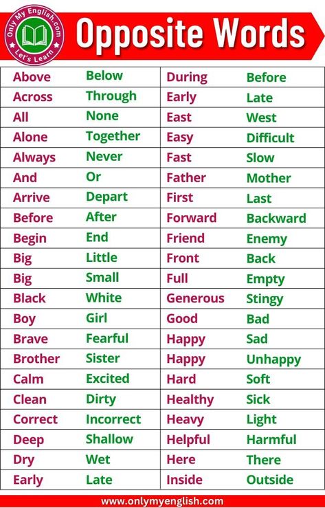 List Of Opposites, Opposite Words For Kids, Kids Learning Charts, Opposite Words List, Opposites Worksheet, Inspirational Bulletin Boards, English Opposite Words, Gym For Kids, Brain Gym For Kids