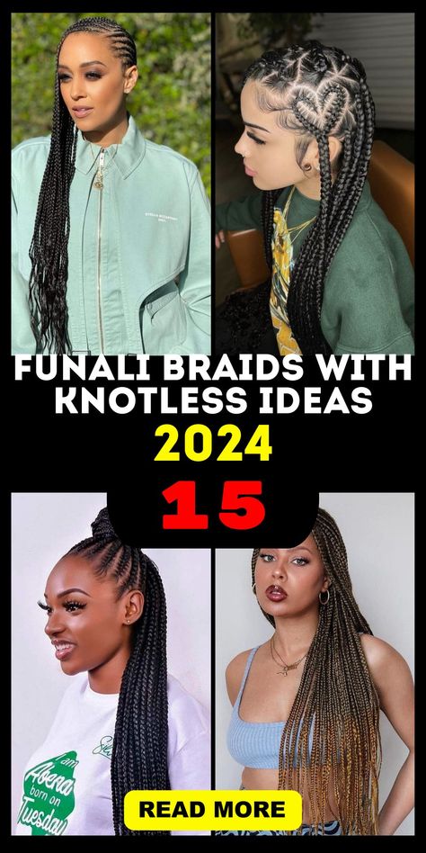 Funali Braids with Knotless 2024 15 Ideas: A Comprehensive Guide Braided Cornrow Hairstyles 2024 Trends, Braids For Black Hair Protective Styles, Knotless Ideas, Cornrows And Knotless Braids, Medium Fulani Braids, Tribals With Knotless Braids, Fulani Knotless Braids, Funali Braids, Goddess Braids Natural Hair