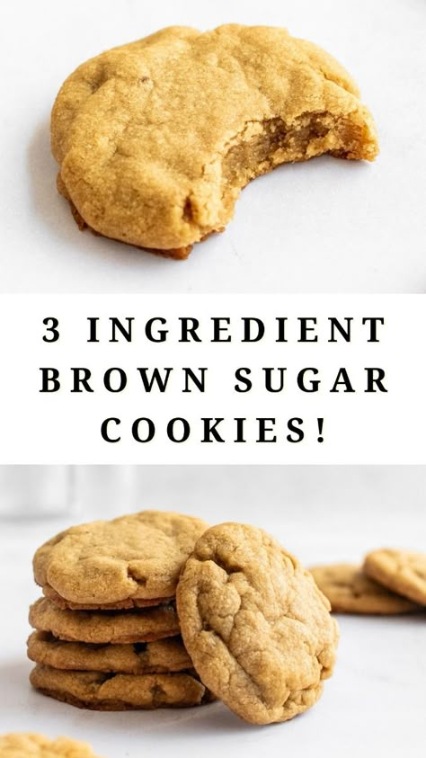 Bake these simple yet incredibly chewy Brown Sugar Cookies in just 30 minutes! With only 3 ingredients—salted butter, dark brown sugar, and flour—you don't even need a mixer or chilling time. Perfect for a quick and sweet treat! Easiest Cookie Recipe 3 Ingredients, 4 Ingredient Sugar Cookies, Cookies Using Applesauce, Cookies With Bread Flour, Vegan Brown Sugar Cookies, Fast Easy Cookie Recipe, Minimum Ingredient Desserts, What Can I Make With Flour, Easy Brown Sugar Cookies