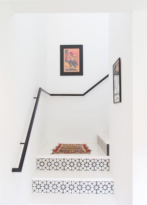 Tiled Staircase, Interior Boho, Tile Stairs, Austin Homes, Stair Risers, Arabian Nights, Boho Interior, Railing, 인테리어 디자인