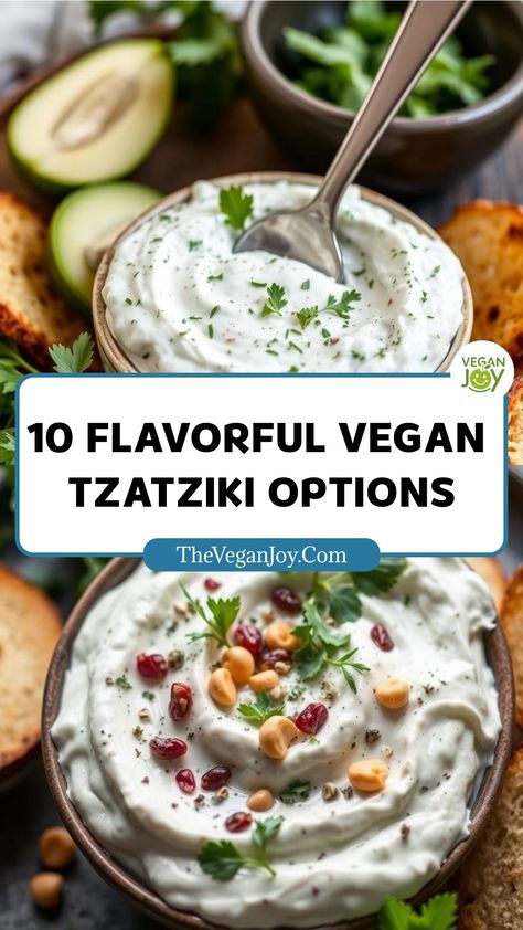 Creamy, dreamy, and 100% vegan: 10 tzatziki recipes you won't believe are dairy-free Dairy Free Tzatziki Sauce, Dairy Free Tzatziki, Vegan Tzatziki Sauce, Veggie Dip Recipe, Vegan Banana Muffins, Ube Recipes, Tzatziki Sauce Recipe, Almond Yogurt, Vegan Tzatziki