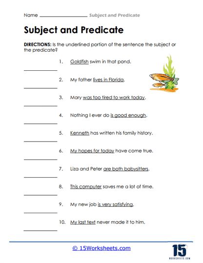 Subject-Predicate Showdown Worksheet - 15 Worksheets.com Subject And Predicate Worksheet, Subject Predicate, Holiday Science, Modern Wedding Ceremony, Kindergarten Social Studies, Subject And Predicate, Color Worksheets, The Subject, Work Today