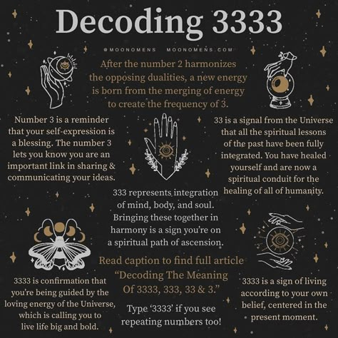 Moon Omens’s Instagram photo: “Read article in @moonomens bio 🔮✨🍃 “Decoding The Spiritual Meaning Of 3333, 333, 33 & 3” to learn everything about the energy number 3…” 3 Spiritual Meaning, 33:33 Meaning, Spiritual Meaning Of 333, 33 Spiritual Meaning, Gold Spiritual Meaning, 3333 Angel Number Meaning, 3 33 Meaning, Spirituality Meaning, Number 3 Meaning