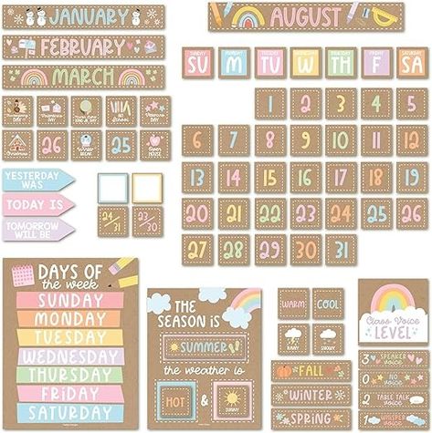 Amazon.com : Rustic Classroom Calendar Set Bulletin Board - Bulletin Board Calendar For Classroom Elementary, Teacher Calendar Bulletin Board Sets, Preschool Calendar For Classroom, School Calendar For Classroom : Office Products Preschool Circle Time Board Ideas, Calendar Kindergarten Board, Circle Time Bulletin Board Preschool, Calendar Bulletin Board Ideas, Calendar For Classroom, Bulletin Board Calendar, Preschool Weather Chart, Farmhouse Calendar, Days Of The Week Poster