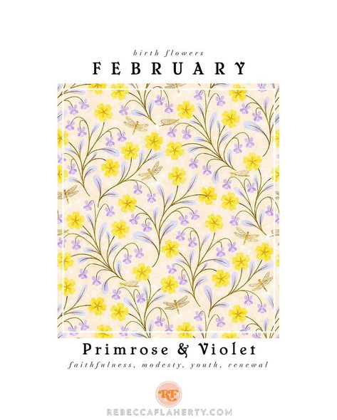 Almost forgot to post this today! (Even though I have a reminder set every day, but I’m sure “notification blindness” is a thing! 😉) anyway…A beautiful hybrid violet and primrose flower for February’s birth flower poster! Happy birthday if you’re celebrating this month! Which of the 2 birth flowers for this month is your favourite or most common in your part of the world? 🌼🥳 Fabric and merch available through my online stores. #surfacepatterndesign #floralpattern #artlicensing #February #bi... Violet And Primrose Flower, Violet And Primrose, Flower For February, Primrose Flower, Flower Poster, Procreate Tutorial, Penny Lane, Art Licensing, Birth Flower