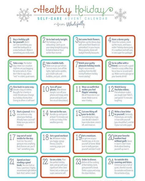 Healthy Holiday Self-Care Advent Calendar Adult Advent Calendar, Advent Calendar Activities, Calendar Activities, December Calendar, Advent Calenders, Christmas Calendar, Holiday Calendar, Healthy Holidays, Christmas Advent Calendar