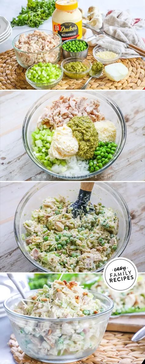 {Incredibly Delicious} Pesto Chicken Salad · Easy Family Recipes Dinner On The Go, Pesto Chicken Salad, Chicken Pesto Pasta Salad, The Best Chicken Salad, Chicken Salad Croissant, Best Chicken Salad, Chicken Salad Sandwiches, Pesto Salad, Chicken Salad Wrap