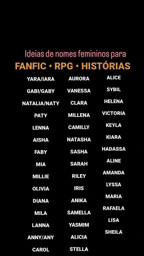 Ideias de nomes para personagens femininos fanfic RPG histórias wattpad Rpg Names, Fantasy Names, Wolf Love, True Love Stories, Female Names, Httyd, Rainbow Dash, Love Story, Wattpad