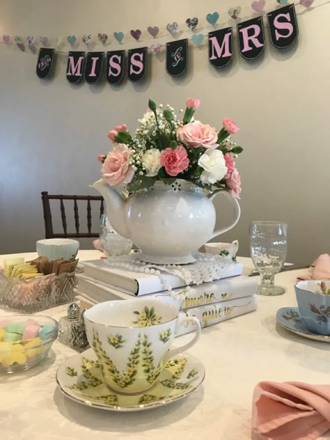 Decorations For A Tea Party, Wedding Tea Party Ideas, Bridal Shower Tea Party Centerpieces, High Tea Centerpieces, Ladies Tea Centerpieces, Flowers In Teapots Centerpiece, Diy Tea Party Centerpieces, Tea Pot Centerpiece Bridal Showers, Centerpiece For Tea Party