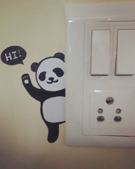 Switchboard panda decor 🐼 Panda On Switchboard, Swichbord Drawing, Switch Board Art Ideas, Switch Boards Design, Switchboard Art, Switch Board Art, Panda Decor, Panda Decorations, Switch Board