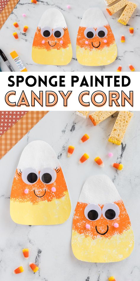 Fun sponge-painted candy corn that kids of all ages can create to celebrate fall and Halloween and practice fine motor skills. Outdoor Halloween Games For Kids, Outdoor Halloween Games, Candy Corn Craft, Bat Garland, Made To Be A Momma, Corn Craft, Candy Corn Crafts, Garland Tutorial, Paper Bat