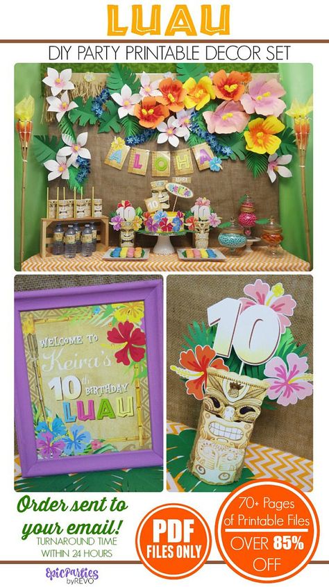 85% OFF | Luau Party Printable | Luau Party Decoration | Luau Birthday | Tiki Party | Luau Birthday Decoration | Epic Parties by REVO Hawaiian Pool Party, Hawaiian Luau Birthday Party, Beach Birthday Decorations, Kids Beach Party, Pool Party Decor, Luau Invitations, Luau Party Decorations, Tropical Party Decorations, Hawaiian Party Decorations