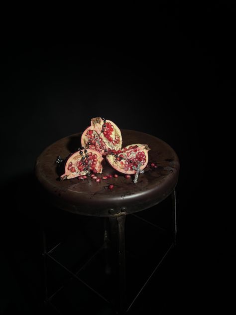 pomegranate still life photoshoot with rosary studio lighting inspo Pomegranate Still Life, Southern Gothic, Studio Lighting, Life Photography, Still Life Photography, Rosary, Internet Archive, Be Still, Pomegranate