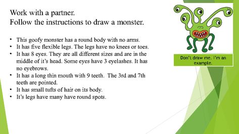 Draw Your Own Monster Challenge, Writing A Monster, Draw Ur Monster Challenge, Monster Descriptive Writing, Monster Directed Drawing, Adjective Worksheet, Funny Monsters, You Monster, Descriptive Writing