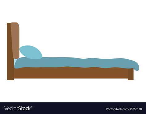 Bed Side View, Cartoon Furniture, Bed Vector, Side View Drawing, Bedroom Cartoon, Side Bed, Draw Hands, Flat Design Illustration, Bed Back