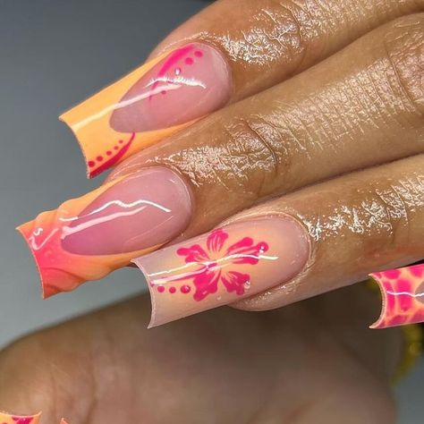 209 NAILS🤍 on Instagram: "HIBISCUS PASSION 🌺🧡   STOP LOOKING AND START BOOKING WITH LENALUXBEAUTY ✨  STOCKTON, CA📍 MAY & JUNE AVAILABILITY UP NOW❗️  SPRING/SUMMER SALES ALL MONTH LONG: -$80 FRENCHIES-🤍 -SUMMER FREESTYLE SALE-🌸  Prices and polices are posted on the highlight section of my profile!  BOOK WITH ME THROUGH DM❗️  #nailinspo #nailsnailsnails #nails #naillove #nailjunkie #nailart #nailartist #nailaddict #nailartist #acrylicnails #nailinspiration #instagramnails #naildesign #stocktonnails #209nails #nails209 #209nailtech #stocktonnailtech #209 #209times #hibiscusnails #hibiscus #orangenails #pinknails #summernails #flowernails #airbrushnails #3dnails #orangeandpinknails #hibiscusflowernails" Neon Hibiscus Nails, Luau Nail Ideas, Hibiscus Nail Design, Vacation Nails Square, Summer Nails Pink And Orange, Long Summer Nails, Nails Hibiscus, Hibiscus Nail Art, Hibiscus Nails