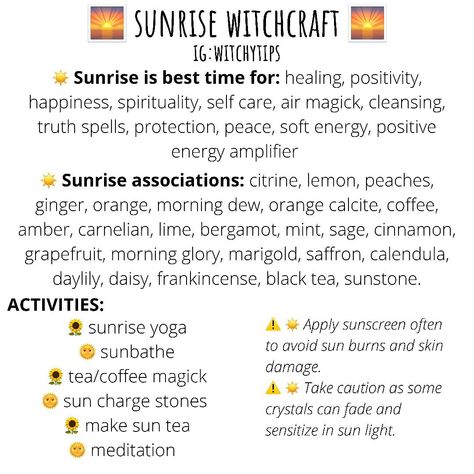 Tips for Witches Everywhere! ✨ on Instagram: “Sunrise Witchcraft ☀️ Who here is a morning person? I can say I’m definitely a night person, I can’t function in the mornings lol. 🌅” Tea With A Solar Witch, Witch Morning Routine Ideas, Sunday Witchcraft, Morning Witchcraft, Solar Witchcraft, How To Be A Morning Person, Morning Person Aesthetic, Sunrise Ritual, Learning Witchcraft