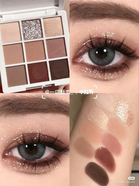 douyin makeup inspo Sparkly Makeup Products, Disco Makeup, Brown Smokey Eye Makeup, Shimmer Eye Makeup, Sparkly Makeup, Douyin Makeup, Doll Eye Makeup, Korean Eye Makeup, Makeup Accesories