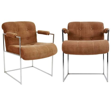 Milo Baughman Dining Armchairs, Pair, circa 1970 1 Corduroy Chair, 1970s Furniture, Thayer Coggin, Patterned Armchair, Arm Chair Styles, Dining Room Contemporary, Chair Vintage, Milo Baughman, Furniture Trends