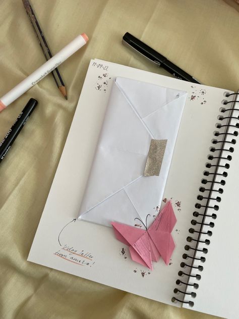 letter journal idea inspo inspiration washi tape pink origami butterfly aesthetic journalling birthday drawing art pen fineliner Letter Journal, Birthday Drawing, Butterfly Aesthetic, Butterfly Birthday Cards, Journal Idea, Origami Butterfly, Art Pen, Art Pens, Drawing Art