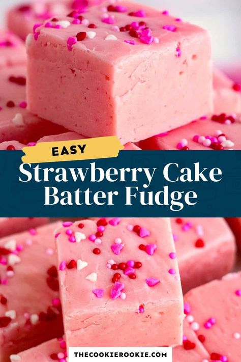 Valentine Fudge Ideas, Valentines Fudge Recipes, Valentine’s Day Fudge, Valentine's Fudge, Barbie Recipes, Strawberry Cheesecake Fudge, Fudge With Sweetened Condensed Milk, Valentine Fudge, Fruit Fudge