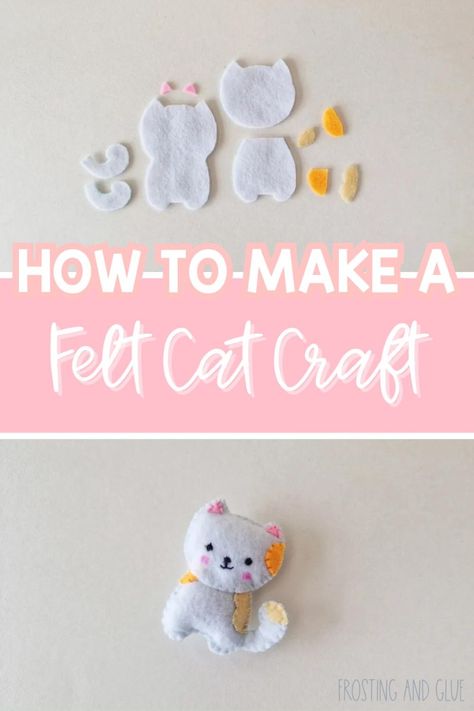 Unleash creativity with this easy felt cat craft! Perfect for kids to enjoy and create their own cuddly feline friend. Felt Cats Patterns, Free Felt Crafts Patterns Templates, Felt Cat Pattern Free, Felt Animal Patterns Free Printables, Cat Crafts For Adults, Cat Ornaments Diy, Cat Felt Pattern, Felt Crafts Patterns Templates, Felt Cat Pattern