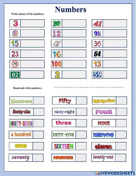 Big Numbers Worksheets, Numbers 1 100 Worksheet, English Numbers, Numbers 1 100, Big Numbers, Art Activities For Toddlers, 1 To 100, Plural Nouns, 10th Grade