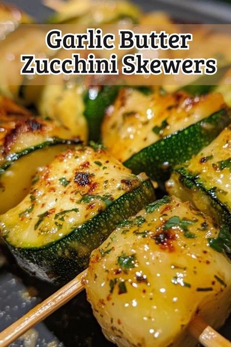 Grill up something special with these Garlic Butter Zucchini Skewers! Perfectly seasoned and bursting with flavor, this recipe makes a delightful appetizer or side dish for your summer BBQ. The combination of fresh zucchini and rich garlic butter will impress your guests and keep them coming back for more. Don't miss out on this easy, tasty treat��—save this pin for your next grilling adventure! Garlic Butter Zucchini Skewers, Bbq Zucchini Recipes, Garlic Butter Zucchini, Vegetarian Skewers, Bbq Zucchini, Zucchini Skewers, Butter Zucchini, Grilled Zucchini Recipes, Zucchini Appetizer