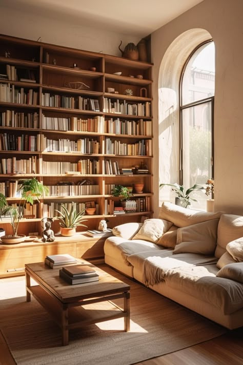 Trendy Shelving Units for Modern Home Libraries: Functional and Fashionable - Quiet Minimal Library Home Aesthetic, Library Room Modern, Living Room With Bookshelves, Modern Library Design, Home Book Shelf, Minimalist Library, Home Library Room, Book Shelf Office, Library Design Home