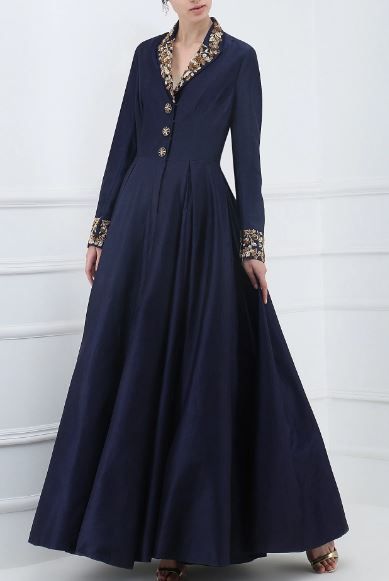 #shaadiwish #indianwedding #bridesmaidsoutfitideas #lehenga #lehengacholi #bridesmaidsoutfit #dress #cocktaildress #dressideas #bluedress #longdress Front Open Anarkali, Indian Gown Design, Front Open Gown, Samant Chauhan, Indian Gown, Long Gown Dress, Indian Gowns Dresses, Embellished Gown, Indian Gowns