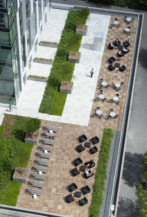 Roof deck at Watermark Kendall East by Jacqueline McGee #hospitalitydesign #roofdeck #outdoorliving #watermark Rooftop Terrace Plan Layout, Roof Gardens, Roof Deck Design, Roof Landscape, Contemporary Architecture Residential, Terraced Landscaping, Terrace Floor, Rooftop Terrace Design, Rooftop Design