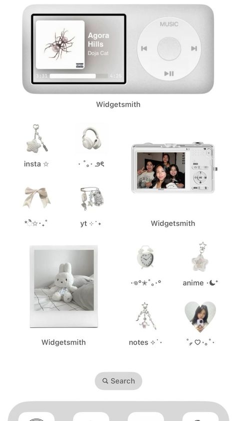 Iphone Aesthetic Layout White, White Iphone Widgets Aesthetic, Iphone Widget Homescreen, Silver Homescreen Layout, Ios Wallpaper Widget, I Screen Widgets, White Phone Layout Ideas, Cool Phone Theme Ideas, White Homescreen Widgets