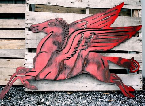 Mobil Oil Pegasus Garage Sign Large Wall Petroleum Art Vintage Gas Station Sign | eBay Vintage Gas Station, Mobil Oil, Rat Fink, Car Artwork, Automotive Decor, Garage Signs, Antique Signs, Garage Art, Car Illustration