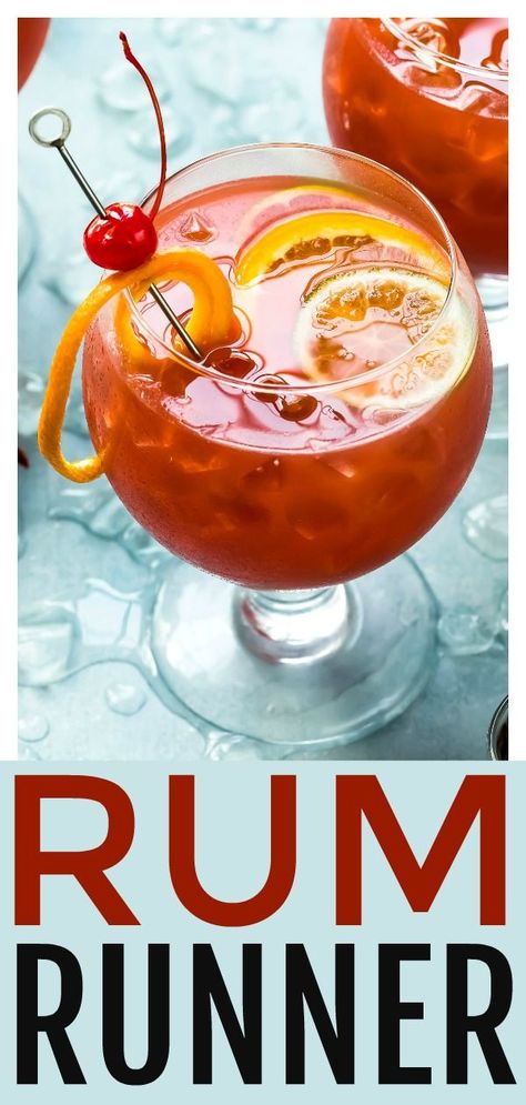 This Rum Runner Cocktail will give you all the warm island vibes! Packed with rum, fruit liqueurs and tropical juices, this fruity cocktail is fun, refreshing and perfect for relaxing or summer parties! #rum #cocktail #recipe #drink #tropical Homemade Lemoncello, Rum Runner Recipe, Rum Runner, Fruity Cocktail, Good Rum, Healty Dinner, Cocktail Drinks Alcoholic, Rum Recipes, Homemade Snickers