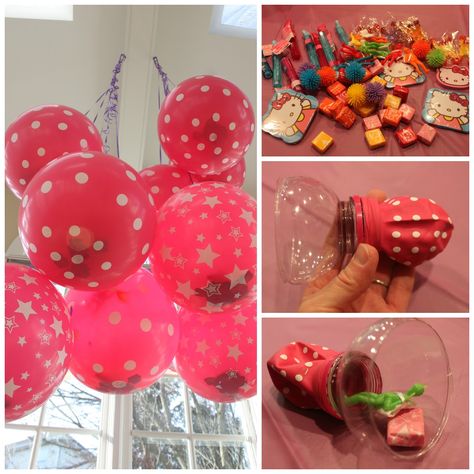 Balloon Pinata!!! So doing this for my daughter's Birthday! Works perfect for little 4-5 yr olds!! Balloon Pinata, Kitty Party Games, Ballon Party, Hello Kitty Birthday Party, Cat Birthday Party, Kitty Party, Hello Kitty Party, Hello Kitty Birthday, Cat Party