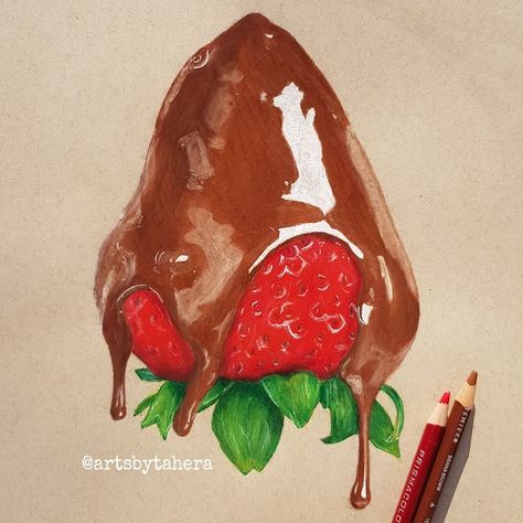 Toned Tan Sketchbook, Prismacolor Drawing, Cupcake Drawing, Colouring Pencils, Chocolate Covered Strawberry, Realistic Drawing, Toned Paper, Colored Pencil Drawing, Piece Of Art