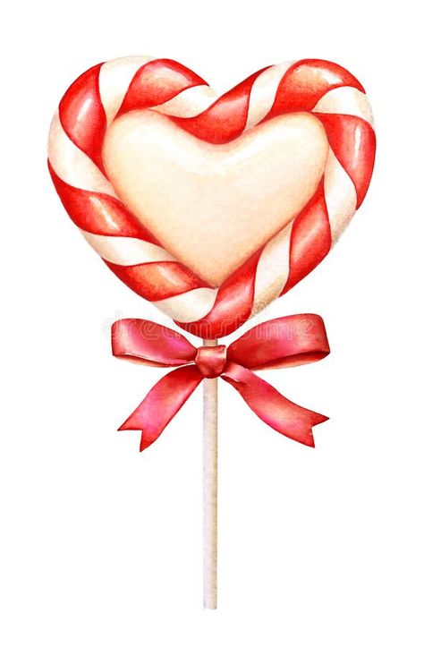 Watercolor heart-shaped lollipop with a red ribbon on white background. Watercol , #AD, #lollipop, #red, #shaped, #Watercolor, #heart #ad Lollipop Heart, Heart Shaped Lollipops, Cake Topper Printable, Birthday Cake Topper Printable, Retro Baby, Watercolor Heart, Red Candy, Christmas Decoration Ideas, Background Illustration