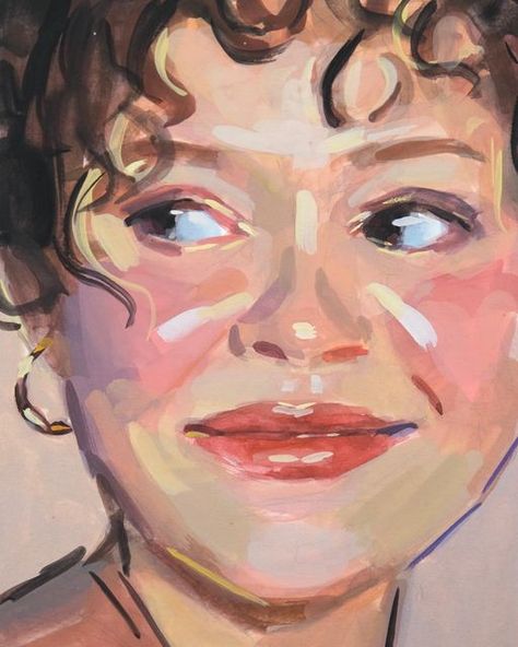 Portrait Painting Gouache, Gouache Portrait Illustration, Gouache Self Portrait, Gauche Portraits, Gauche Portrait Painting, Self Portraits Paintings, Self Portrait Ideas Painting, Gouche Painting Portrait, Gouache Portrait Tutorial