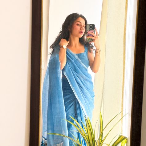 My saree of the day! Felt cute so posting some glimpses of my today’s office look. Draped a mul cotton in powder blue and it’s making me feel like I’m on the ninth cloud 💙🦢 #fyp #explore #saree #sareefashion #sareelove #iwearhandloom #mulcotton #purecottonsarees #officewear #sareeindia #sareeinfluencer #sareestyle #archeedrapes Blue Saree Look, Powder Blue Saree, Saree Drapes, Blue Office, Blue Saree, Office Look, Saree Look, The Nines, Saree Styles