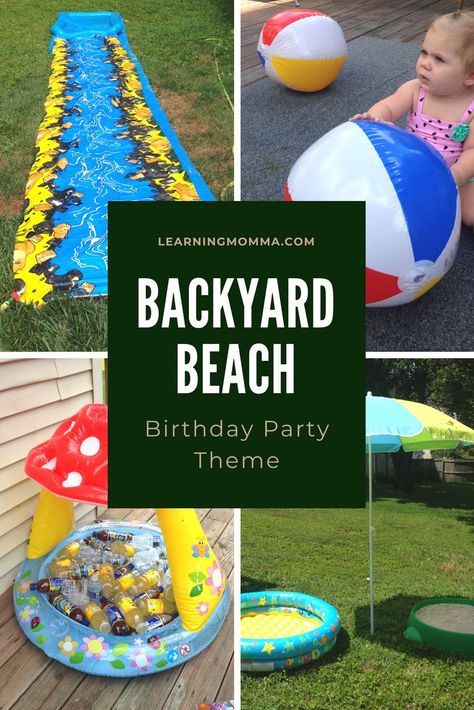 Backyard Beach Birthday Party Theme | Are you on the hunt for birthday party ideas? This birthday party idea is a great summer theme for a little one! We used it for my daughter's first birthday. The party entertained the young kids and made great use of our deck and backyard space. The one year olds and older toddlers loved it! It's a great birthday party idea for a summer celebration. First Birthday Beach Theme, Backyard Beach Party, Luca Birthday, Water Birthday, Wild Party, Beach Birthday Party, Backyard Birthday, Backyard Beach, 1st Birthday Party Themes