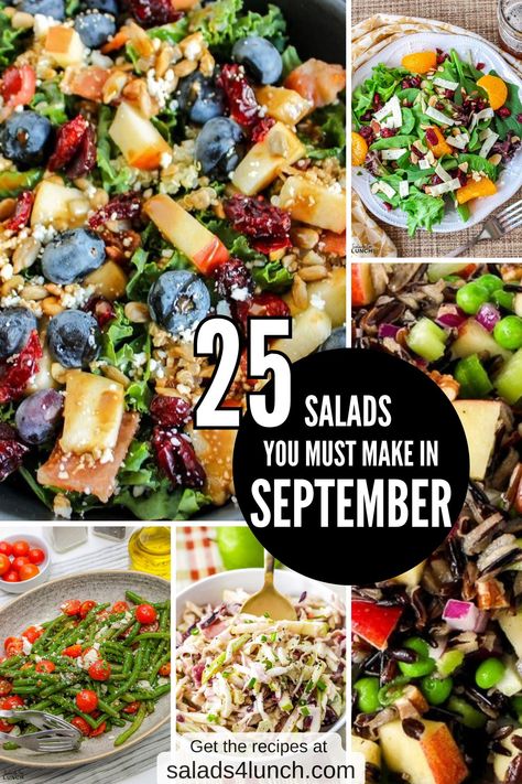 25 Wonderful Salads to Celebrate September’s Harvest Cold Vegetables Salads, Non Traditional Salads, Not Boring Salads, Beautiful Salads Ideas, Midwestern Salad Recipes, Salad Luncheon Ideas, Late Summer Salad, Salad Add Ins, Side Salads For Dinner