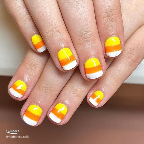 Candy Corn on Short Nails | Gallery posted by Jenn | Lemon8 Candy Corn Nails, Cute Short Nails, Fall Nail Trends, Short Nails Art, Goth Nails, Nails For Kids, Fall Color Palette, Candy Corn, Nail Trends