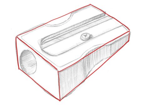 Pencil sharpener drawing with basic shapes Sharpener Drawing, Analytical Drawing, 1 Point Perspective Drawing, 2 Point Perspective Drawing, Drawing Basics, Drawing 101, 3d Monster, Basic Sketching, Monster Ideas